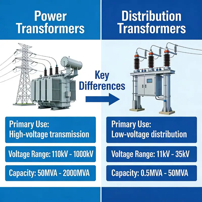 Hvad er forskellen mellem en krafttransformator og en distributionstransformator?